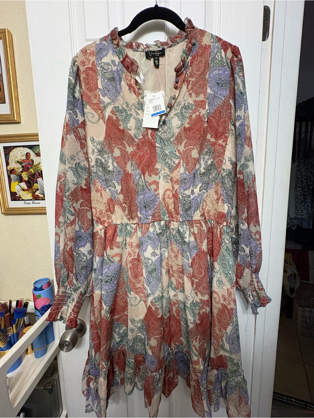 Jessica Simpson Blue Floral Dress Zephyr Long Sleeve. XL - Picture 5 of 13